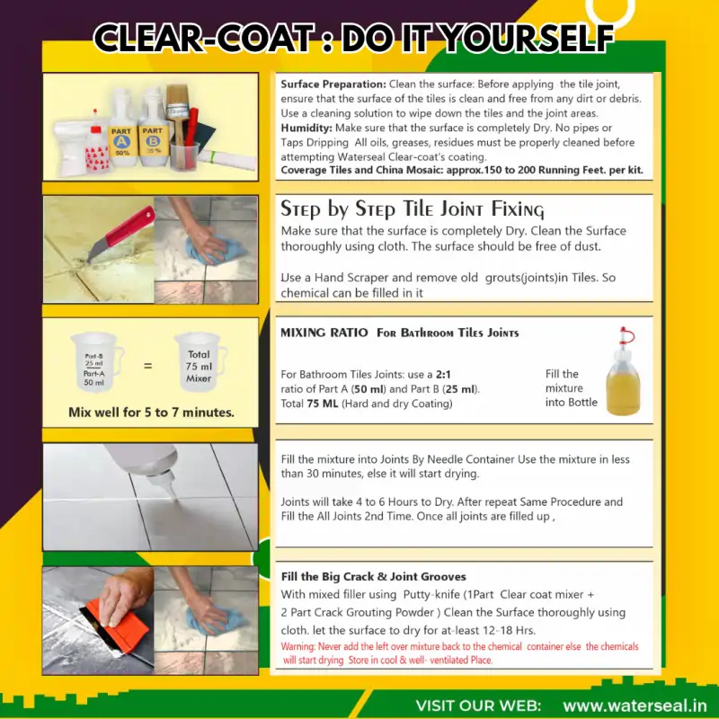 Waterproofing without removing tiles with Clear-Coat Kit https://waterseal.in Waterproofing Without Removing Tiles